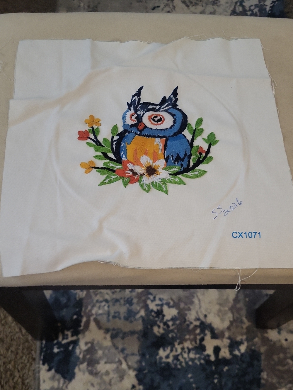 Embroidered Blue Owl Floral Patch
